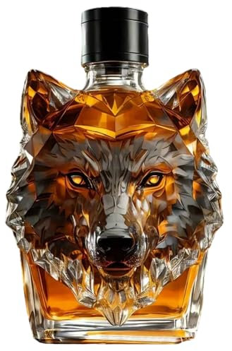 Bouteille de whisky, carcure de whisky en forme tête Wolf 350 ml, bouteilles d'alcool en verre vides uniques drôles pour mari papa, l'alcool les cadeaux.