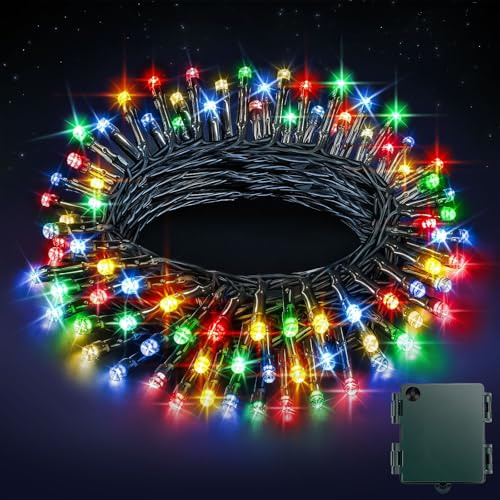 Buudala 5M 50LED RGB Lichterkette Batterie für Außen Innen, 8 Modi IP44 Wetterfeste Weihnachtslichterkette mit Timer für Garten, Party, Weihnachtsbaum, Zimmer Deko - Grünes Kabel