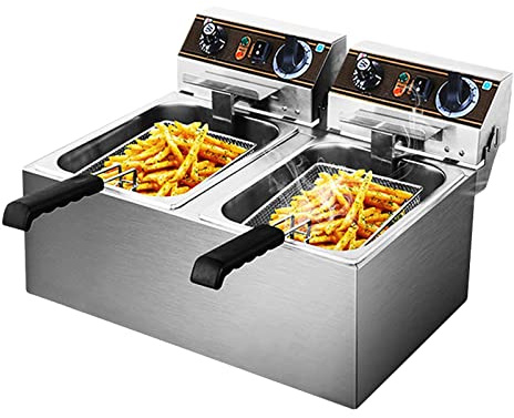 HPTHLY Deep Fryer Heavy Duty Fryer, Double Tank Stainless Steel Professional Electric Fryers With Timer And Temperature Control For Home Kitchen Restaurant,20L