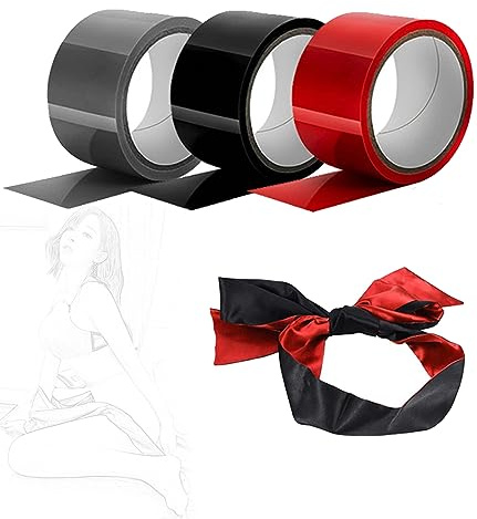 TRQOYTU BDSM Bondage Set Hand Und Oberschenkel Fesselset Mit Satin Augenmaske Verstellbarer Fesselgurt Handschellen SM Bondage Tape Sexspielzeug For Bondage Liebhaber, Paare