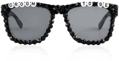 Fukaisu Sonnenbrille den Bräutigam zum Junggesellenabschied, Stilvolle Sonnenbrille für den Bräutigam im Schwarzen Perlendesign Geeignet als Geschenk die Hochzeit des Bräutigams (Schwarz)