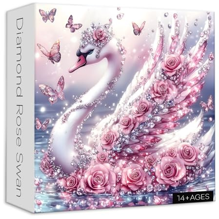Larkipuzz Animal 1000 Piece Jigsaw Puzzle for Adults, White Swan Butterfly Puzzles, Pink Diamond Jewels Rose Puzzle As Home Decor