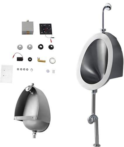 JIYINGHUI Urinal Aus Edelstahl für Männer, Wasserloses Urinal, Rundum-Wasserspülung für Männer, Urinale für Herrenbäder, Wandmontiertes Urinal für Haushalt/Gewerbe FloorDrain