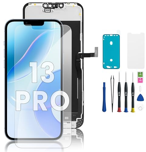 Hoonyer iPhone 13 Pro LCD Display Ersatz-Kit mit Rahmen & Digitizer, vormontierte Komplettbaugruppe inkl. Reparaturwerkzeuge und wasserdichter Klebefolie – kompatibel mit iPhone 13 Pro (6,1 Zoll)