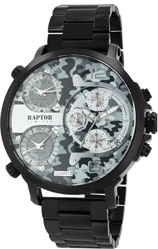 Raptor Damen Armbanduhr Analog in Schwarz, Gesamtlänge 23.5 cm, Edelstahlarmband – 3 ATM