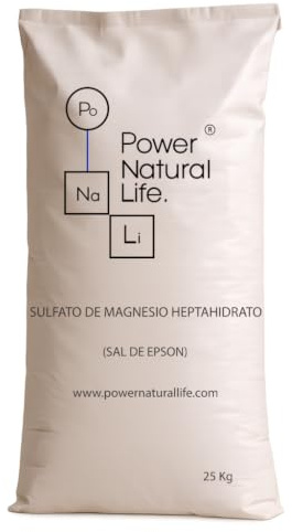 Sulfato de Magnesio Heptahidrato (Sal de Epsom) en Cristales | Power Natural Life | Saco 25 kg | Aditivo Alimentario E518(i), Uso Técnico e Industrial | Materia Prima Alimentaria