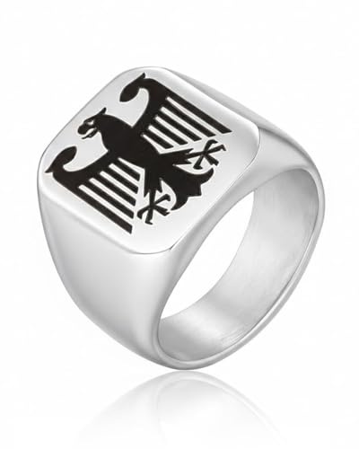 MenYiYDS 1 Stück Edelstahl Herren Ringe Silber, Herren Ringe Adler-Muster Hip Hop,für Hochzeit und Alltag, Bequeme Passform, Kuppelform