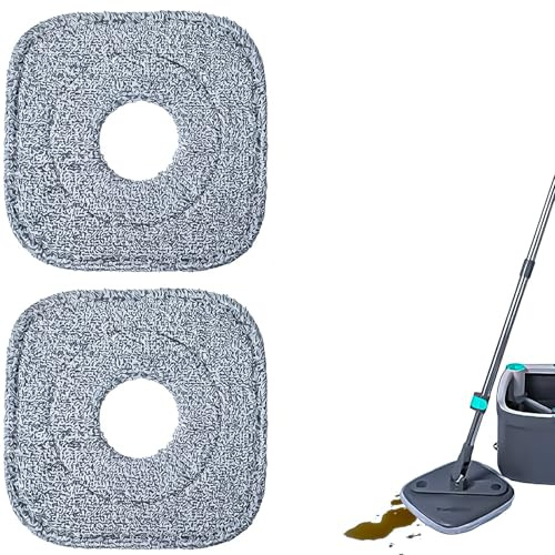 GZYCKJ 2 Pcs Mop Pads, Square Spin Mops Head Replacement Compatible with Opti Clean Flat Mop, Microfiber Refills for Wood and Tile Floor Cleaning
