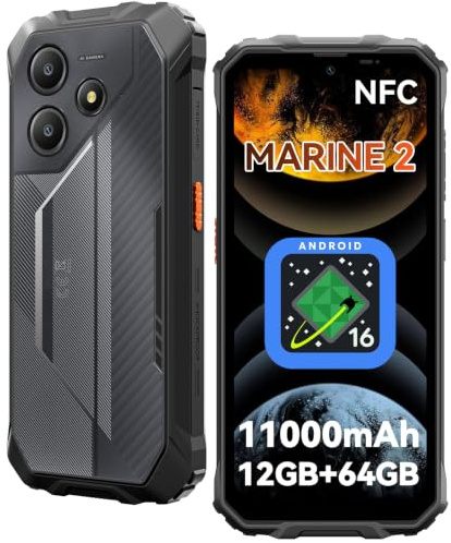 Telephone Portable Incassable Android 16, 11000mAh 12GB+64GB/2To TF | IP68/IP69K Smartphone Incassable, 6,56 HD+ 90Hz, 16MP+8MP, 4G Dual SIM/NFC/5G WiFi/GPS/3 Ans Garantie/Glove Mode 2.0 1PCS