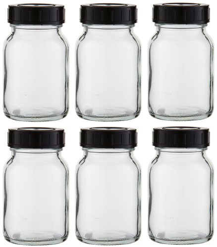 Weithalsflaschen 6 x 250ml Klarglas inkl. Schraubverschluss mit Dichtungsscheibe - Schlicht, Weithalsflasche, Speicherbehälter, 112.5 mm x 68 mm, Haushaltsgläser