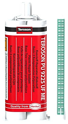 TEROSON PU 9225 UF ME Colle bicomposante plastique, Gris, 2 x 25 ml | Prise ultra-rapide en 1 minute, Micro-émission, Pour pare-chocs, phares et pattes de fixation, Peignable