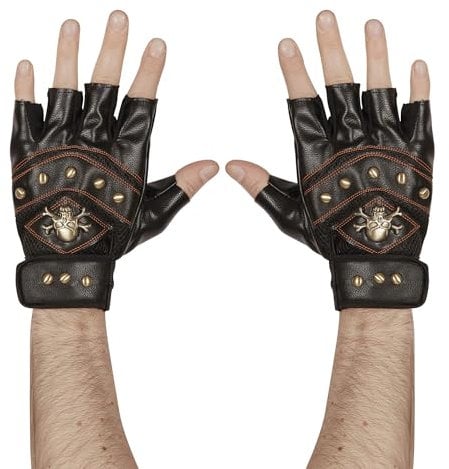 W WIDMANN MILANO Party Fashion 95704 - Fingerlose Handschuhe, mit Nieten, mit Skelett und gekreuzten Knochen Aufdruck, Rocker, Biker, Karneval, Mottoparty
