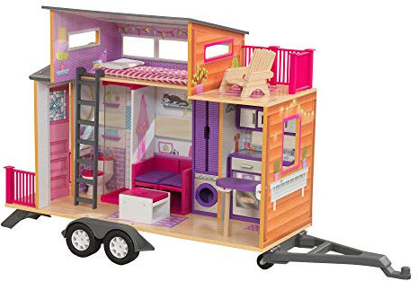KidKraft 65948 Teeny House Puppenhaus aus Holz mit Zubehör für 30 cm große Puppen mit 10 Accessoires und 2 Spielebenen