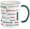 Herz & Heim® Namenstasse in verschiedenen Schriftarten 300 ml aus Keramik mit Farbauswahl Dunkelgrün