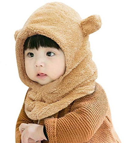 Cagoule Bébé Fille Garçon Bonnet Cache Cou Bébé Cagoule Polaire Bébé Bonnet Écharpe Cache Oreilles Cagoule Chaud et Épais Cagoule Mignon avec motif d'Oreilles de Cartoon pour les Bébés de 3-24mois