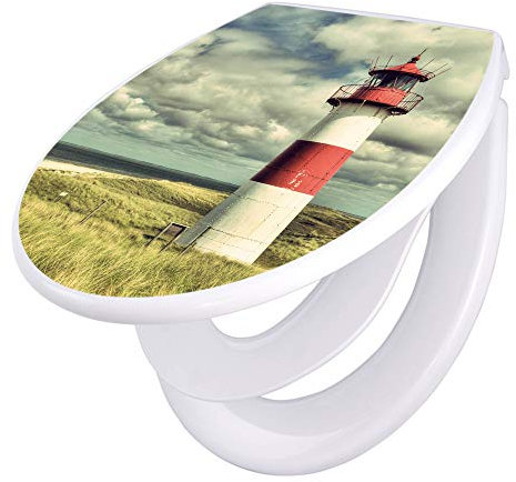 banjado® Familien WC Sitz Absenkautomatik 44x37cm Motiv Leuchtturm Sylt - Klodeckel/Klobrille kindersitz aus hochwertigem Polypropylen - universeller Toilettensitz Kindersitz integriert