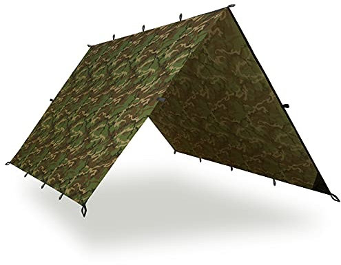 AquaQuest Safari wasserdichte Camping-Plane - Leichter Sonnenschutz oder Regenschutz - Wandern, Rucksackreisen & Hängematte, 3 x 2 m Waldtarn