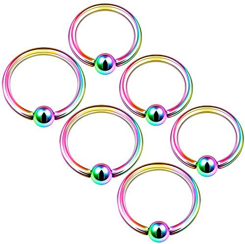 KJM Fashion Set of 6 Metal BCR Captive Earrings Piercing Jewellery, Stainless Steel