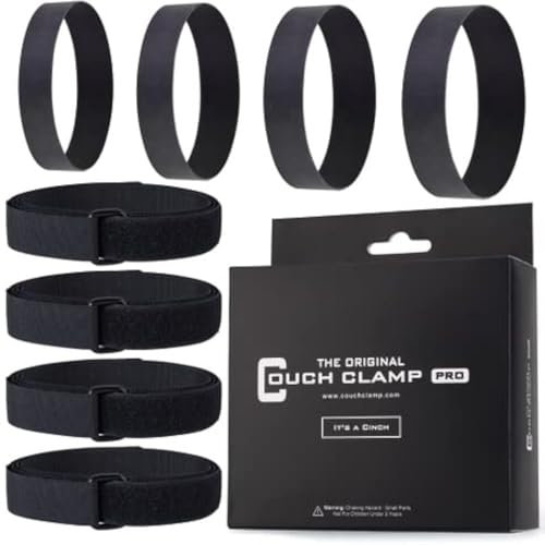 Couch Clamp Pro Heavy Duty Sofa Connector for Sectional and Corner Couches- (4 Pack) Rubber and Cinch Straps- Easily Install & Uninstall No Tools Required - Universal Furniture Connector