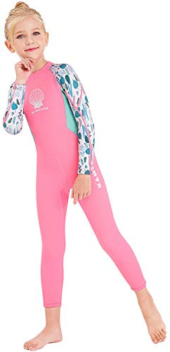 Kids Girls Boys Wetsuit Full Body Neoprene Thermal Swimsuit 2.5MM for Toddler Youth Children Teen, Long Sleeve Child Scuba Diving Surf Suit One Piece Sun Protection for Water Sports (Girl Pink, XXL)