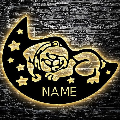 Teddy Bär LED Deko Schlummerlicht Nachtlicht liegend schlafen Mütze Sterne Halbmond Mond, personalisiert mit Wunsch Namen Lasergravur Abendlicht Kinderzimmer Wohnzimmer Geschenk