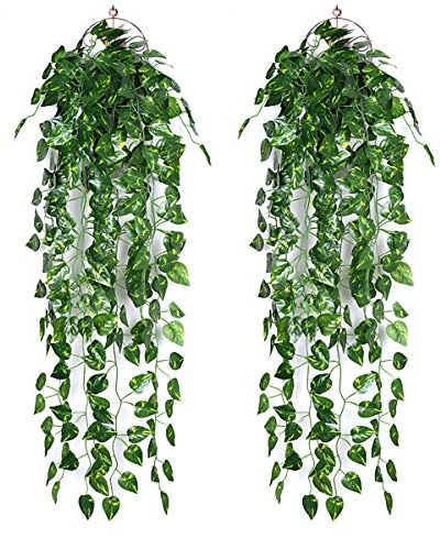 Ousuga Guirnalda De Hiedra Artificial, 2 Piezas, Enredadera Artificial, Hojas Verdes, Plantas Artificiales, Planta Colgante, para El Hogar, Cocina, JardíN, Oficina, Boda, DecoracióN De Pared