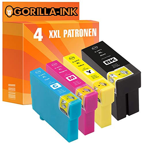 Gorilla-Ink 4 Druckerpatronen passend zu Epson T3471 – T3474 34XL 34 XL | Workforce Pro WF3720 DW WF3720 WF3725 DWF Series Series WF3720DW WF3720DWF WF3725DWF