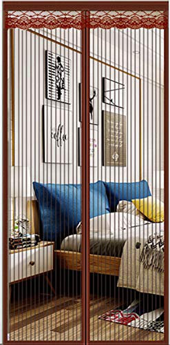 Porta automatica in zanzariera, Porta automatica con zanzariera, Zanzariera automatica, per porte, patio, porta d'ingresso interna, corridoi, (90 * 210 cm) marrone