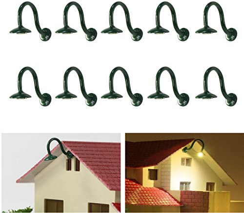 Evemodel 10Stk Modellbahn Led Laternenlampen Wandleuchten Spur H0 12V Minigarten Dekor (warm weiß)