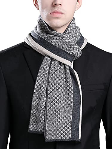 WANYING Herbst Winter 6% Wolle Herrenschal Gestrickter Schal Strickschal Wolleschal für Herren Mode Schick Casual Business - Klein Kariert Anthrazit & Dunkelbeige
