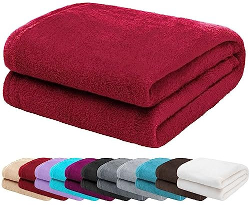L.E.M.B. Hometrends Kuscheldecke Decke Wohndecke Tagesdecke Sofadecke Fleecedecke Mikrofaser Strokkur 150 x 200 cm Bordeaux