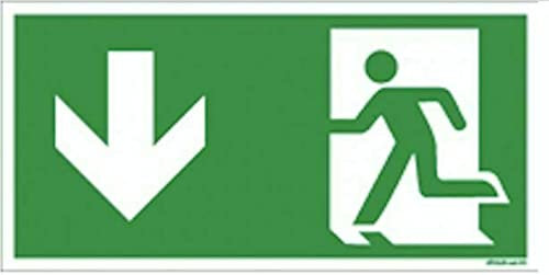 Fluchtweg Notausgang Schild Aufkleber nachleuchtend - selbstklebend - ASR A1.3 von MBS-FIRE®, Größe: Pfeil unten