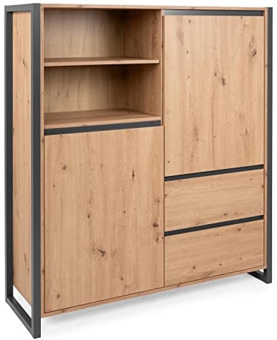 Homestyle4u 2114 Kommode Sideboard Eiche Schwarz Schrank Holz Massiv Schubladen Highboard Anrichte