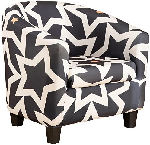 Bestenrose Sesselbezug Sesselhusse 2 Teilig Sesselschoner Stretch Sesselüberwurf Cocktailsessel Sessel Bezug Hussen für Stühle mit Armlehnen Cafe Stuhl Clubsessel Relaxsessel (Schwarzer Stern)