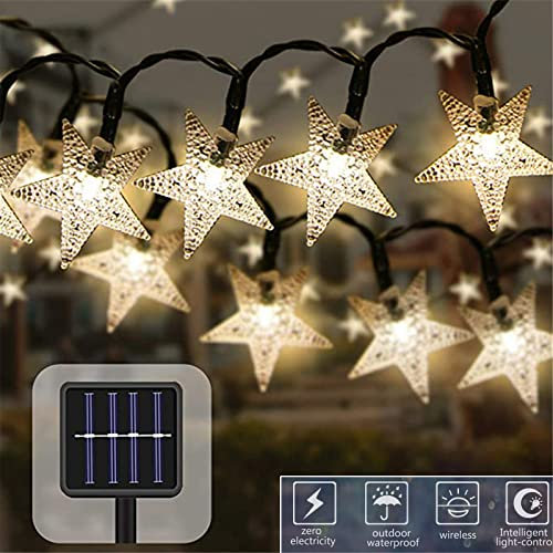 WOXIHUAN Solar Lichterkette Aussen Wetterfest Star Lichterketten Außen Innen Courtyard Outdoor Lichterkette Weihnachten Deko Licht Warmweiß Solarleuchten Garten Solarlampen Solar Laterne