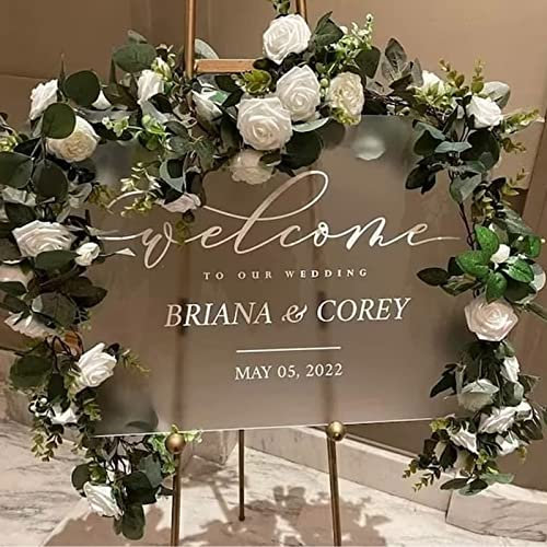 Personalisierbares Willkommensschild, 3D Gold Garten Hochzeit Willkommensschild Wiederverwendbar Acryl Personalisierte Willkommensschild Eingang Hochzeit Schablonen für Schilder (25x40cm, Klar)