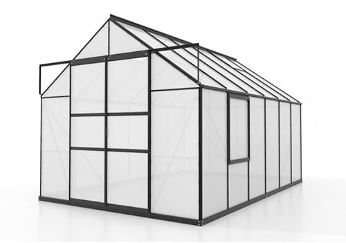 Ezooza Serra Vitavia Meridian 2 9900 en aluminium noir et polycarbonate alvéolaire 4 mm, 257 x 383 H 232 cm. Fabriqué en Allemagne