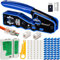 RJ45 Crimp Tool Pass Through Kit - Blenori RJ45 Crimper Cat6 Crimping Tool with 50PCS Cat5e Cat6 Connectors, 50PCS Covers, LAN Cable Tester, 2 RJ45 Coupler, Blue (BL-13)