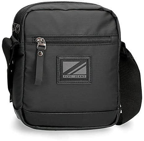 Pepe Jeans Straps Umhängetasche Zwei Fächer Schwarz 17x22x7,5 cm Polyester mit Kunstlederdetails