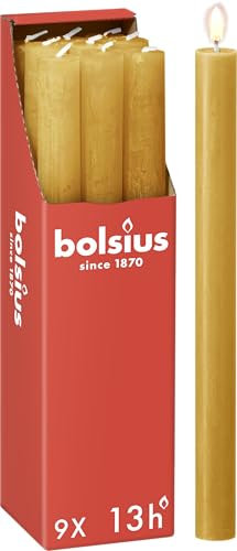 Bolsius - Rustik Stabkerzen - Ockergelb - 9 Stück - 27 x 2.3 cm - Länge Brenndauer 13 Stunden - Unparfümierte - Enthält Natürliches Pflanzenwachs - Ohne Palmöl