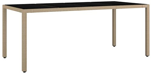 vidaXL Table de Jardin Plateau en Verre Résine tressée Verre trempé, mobilier de Jardin, mobilier d'extérieur, Table, Table à Manger