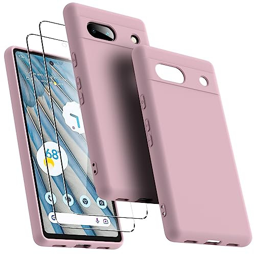 Oududianzi Coque pour Google Pixel 7a avec 2 protecteurs d'écran en Verre trempé, Housse de téléphone protectrice Slim en Silicone Liquide Antichoc pour Femmes/Hommes - Rosa