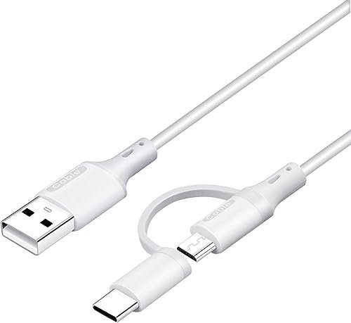 Replacement USB Charger Cable - 6ft White - Compatible with Kindle Paperwhite, eReaders, Tablets, Galaxy & Android Phones - 2-in-1 Micro USB & Type-C Connector