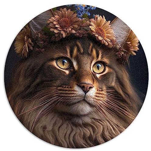 Puzzle 1000 Teile Maine Coon Rundes Puzzle für Erwachsene und Kinder ab 12 Jahren Papppuzzles Familienspiele Weihnachten Geburtstagsgeschenke Größe: 67,5 x 67,5
