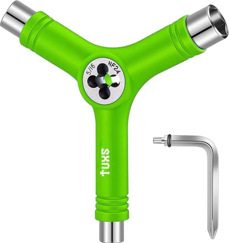 Tuxs Multifunktionales Skateboard-Tool, leicht, tragbar, mit Inbusschlüssel und Kreuzschlitzschraubendreher – passt Skates, Longboards, Skateboards, Quads, Räder, Achsen und Kingpin (Grün)