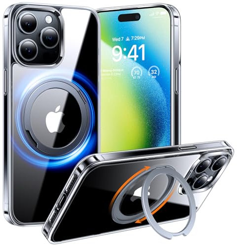TORRAS Ostand R 360° Magnetischer Ring Ständer für iPhone 15 Pro Hülle für MagSafe [Zertifiziert Stoßfest] Schlankes Luxus Handyhülle Transparent