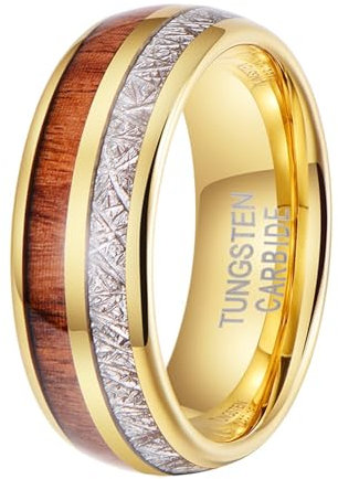 Epinki Wolfram Ring 8MM, Kohlefaser Holz Herren Ringe Pärchenringe Trauringe, Gold Ehering Mann Ring, Gr.70 (22.3)