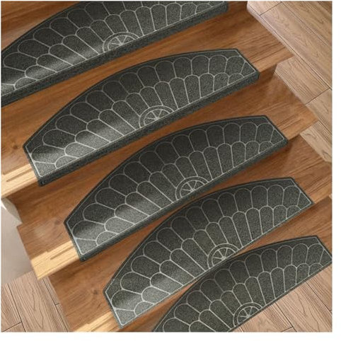 5 Stück Treppen-Teppichstufen, Rutschfest, Ohne Klebstoff Aus TPR, Mit Selbstabsorbierender Rückseite, Stufenpolster Mit Halbrundem Muster, Leicht Zu Reinigende Stufenpolster For Drehtreppen, Sicherhe