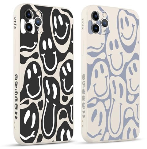 Pnakqil 2 stück Handyhülle für Apple iPhone 11 Pro Max 6.5,Hülle Lustiges Verdrehtes Lächeln Face Grimace Bemaltes Muster süß Aesthetic Mädchen Silikon Schutzhülle Tasche Schön Kameraschutz Case