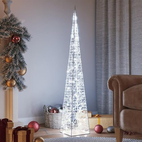Gecheer Cono di Luce LED Acrilico Decorativo,Albero di Natale Luminoso,Cono di Luce Natalizio,Albero di Natale a Cono,30 LED Luci LED 8 Giochi di Luce Struttura in Acrilico,Bianco Freddo 120 cm